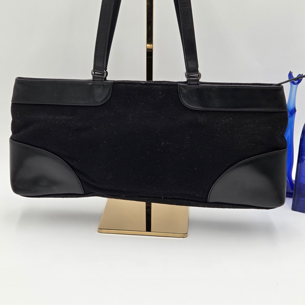 Banana Republic Vintage Wool & Leather Baguette Shoulder Bag Black Y2K 90s chic - Picture 3 of 11